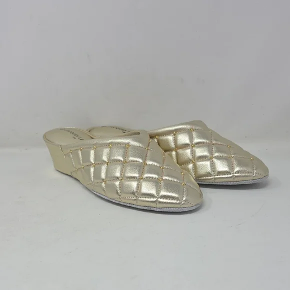 Jacques Levine Elegant Women's Gold Quilted Slippers Size 8 - Picture 3 of 6